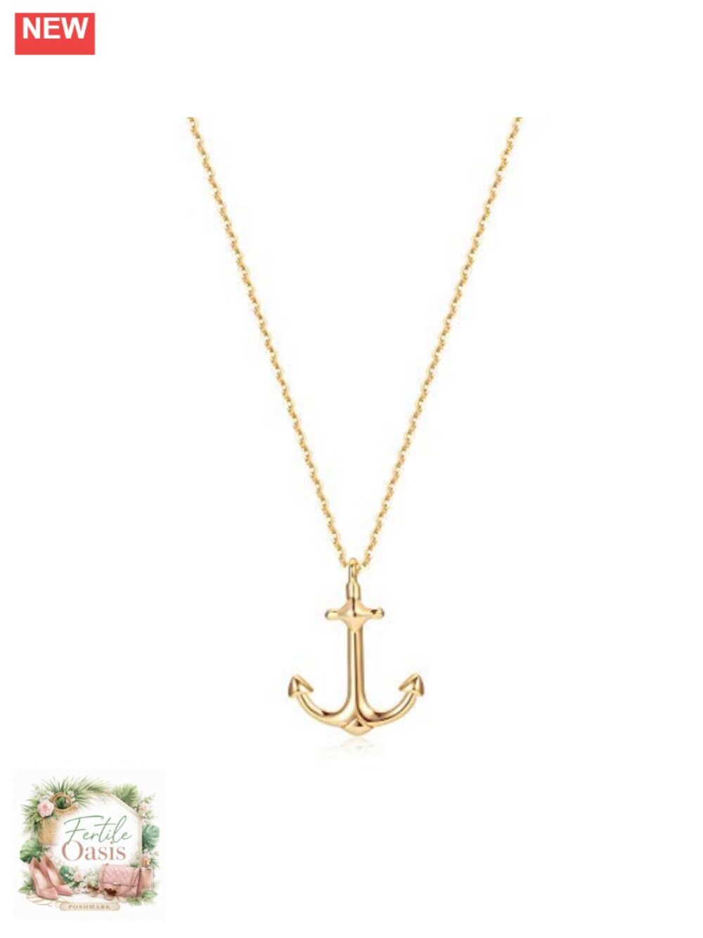 14K Gold Plated Brass Anchor Pendant Necklace for Women